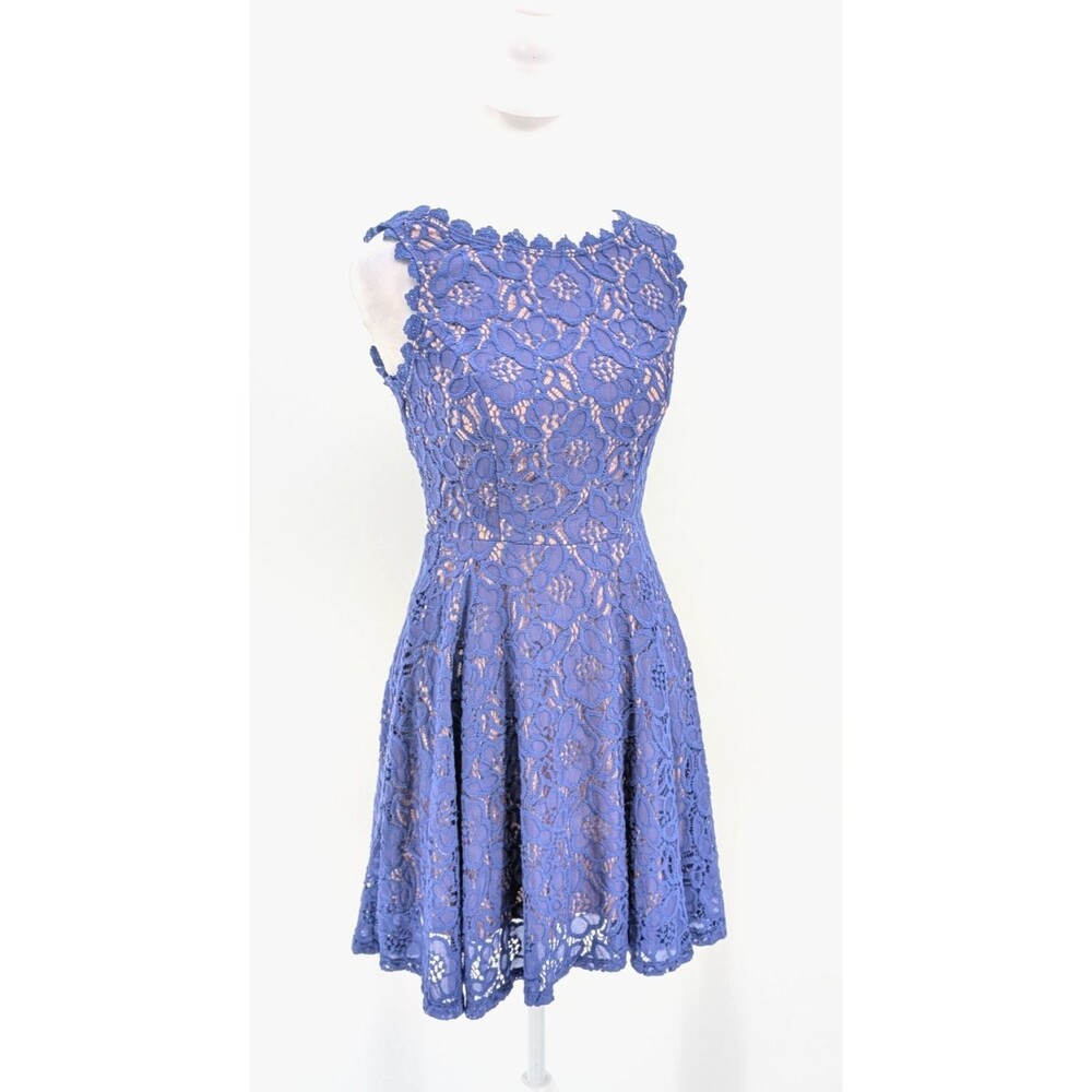 City Studio Blue Floral Lace Sleeveless A-Line Fit & Flare Dress Jrs Size 3